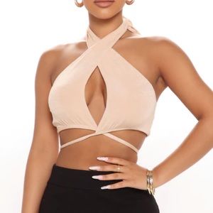 New gold slinky wrap halter crop top S